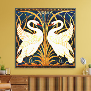 Swan and Rush and Iris, fine art, Canvas Print