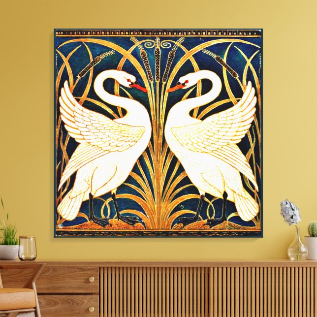 Swan and Rush and Iris, fine art, Canvas Print (Insitu(LivingRoom))