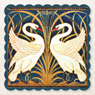 Swan and Rush and Iris, fine art, Paper Coaster