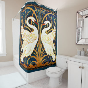 Swan and Rush and Iris, fine art, Shower Curtain