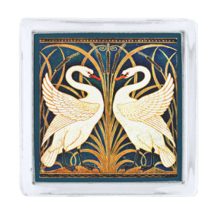 Swan and Rush and Iris, fine art, Silver Finish Lapel Pin