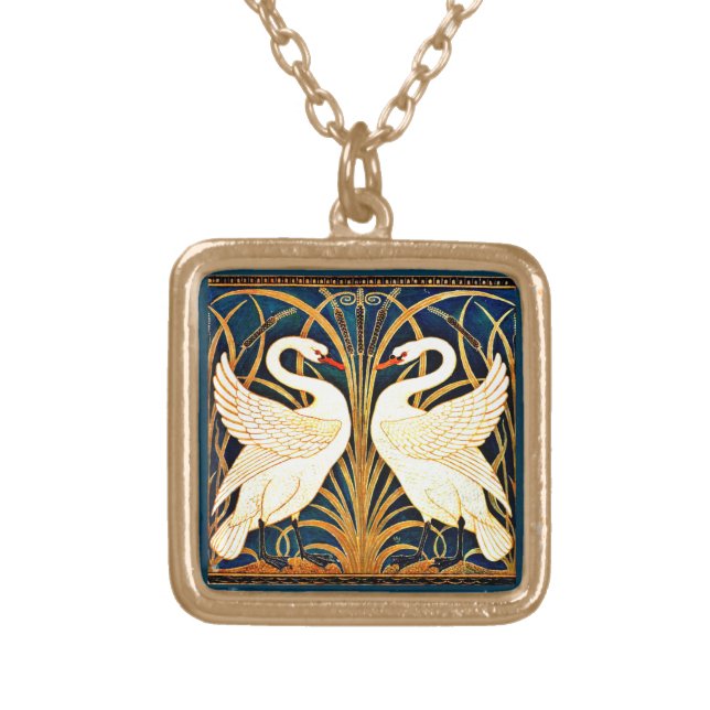 Swan and Rush and Iris,  Gold Plated Necklace (Front)