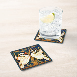 Swan and Rush and Iris,  Square Paper Coaster