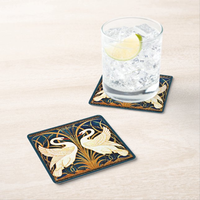 Swan and Rush and Iris,  Square Paper Coaster (Insitu)