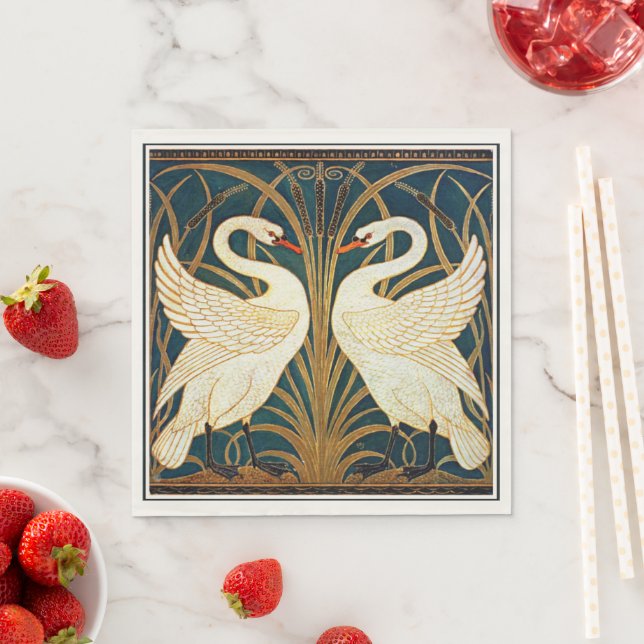 Swan and Rush and Iris, vintage design Napkins (Insitu)