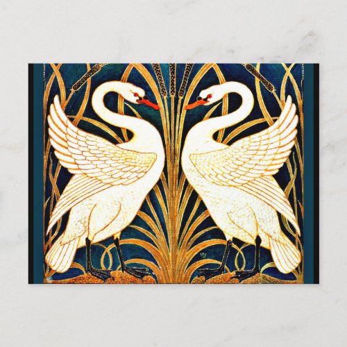 Swan and Rush and Iris vintage design Postcard