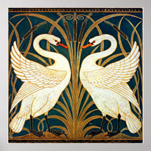 Swan and Rush and Iris, vintage design Poster