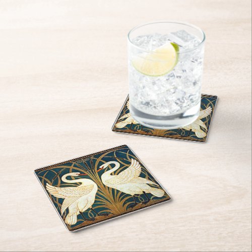 Swan and Rush and Iris vintage design Square Paper Coaster