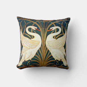 Swan and Rush and Iris, vintage design Throw Pillow