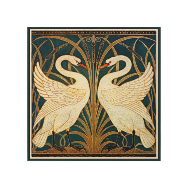Swan and Rush and Iris, vintage design, Wood Wall Art (Front)