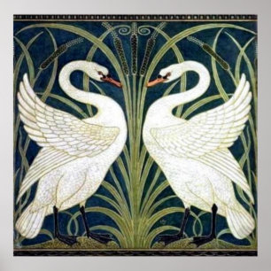 Swan and Rush and Iris wallpaper Poster