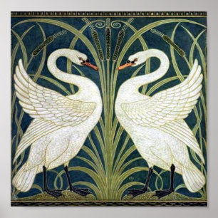 Swan and Rush and Iris wallpaper Poster