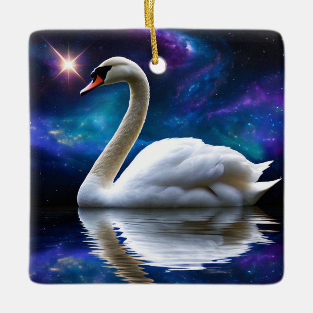 Swan and Star Ceramic Ornament (Front)