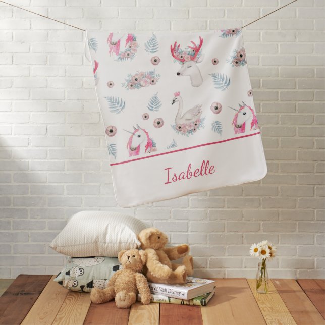 Swan And Unicorn  Baby Blanket (In Situ)