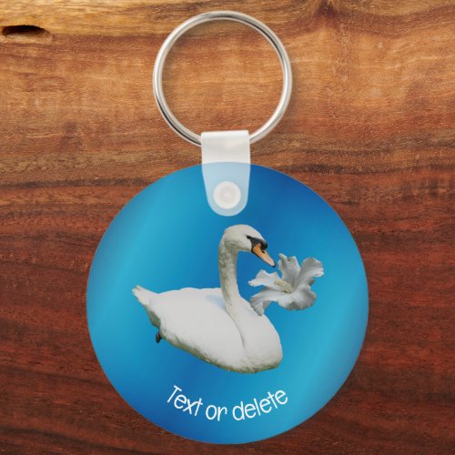 Swan And White Hibiscus Flower Personalized Keychain