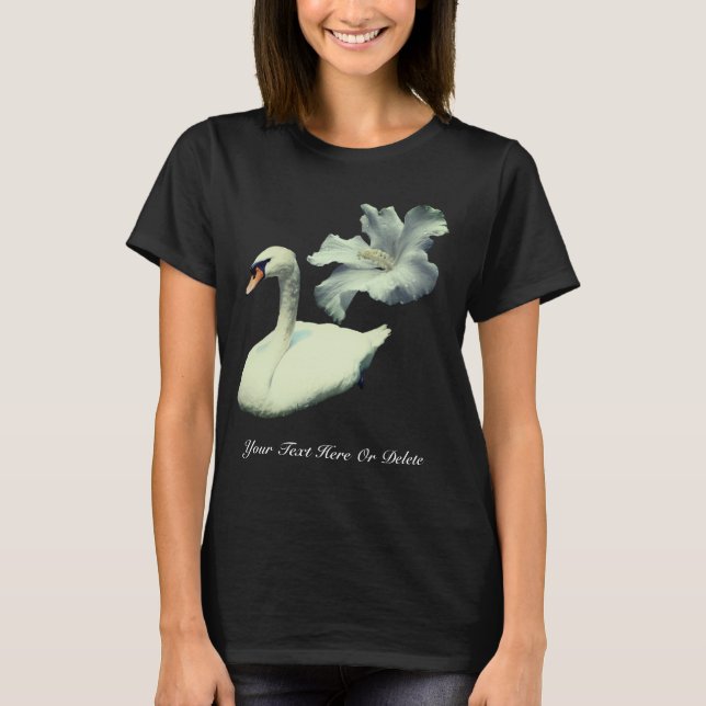 Swan And White Hibiscus Flower Personalized T-Shirt (Front)