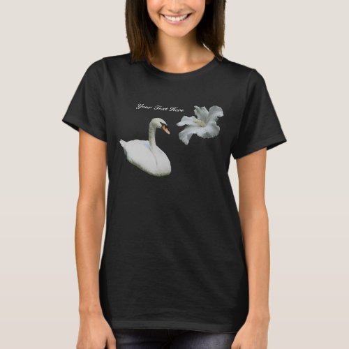 Swan And White Hibiscus Flower T_Shirt