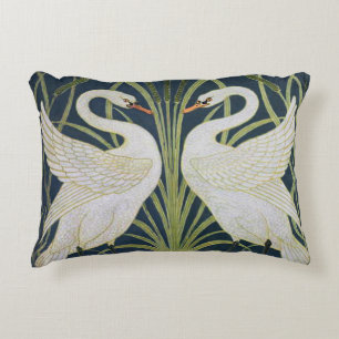 Swan Art Nouveau Two Swans Accent Pillow