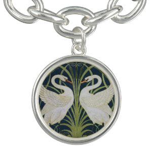 Swan Art Nouveau Two Swans  Charm Bracelet