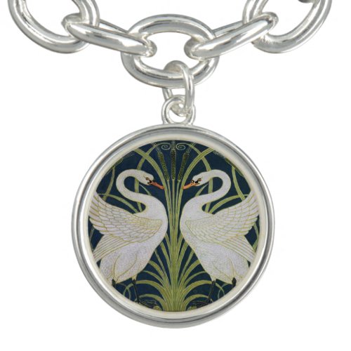 Swan Art Nouveau Two Swans  Charm Bracelet