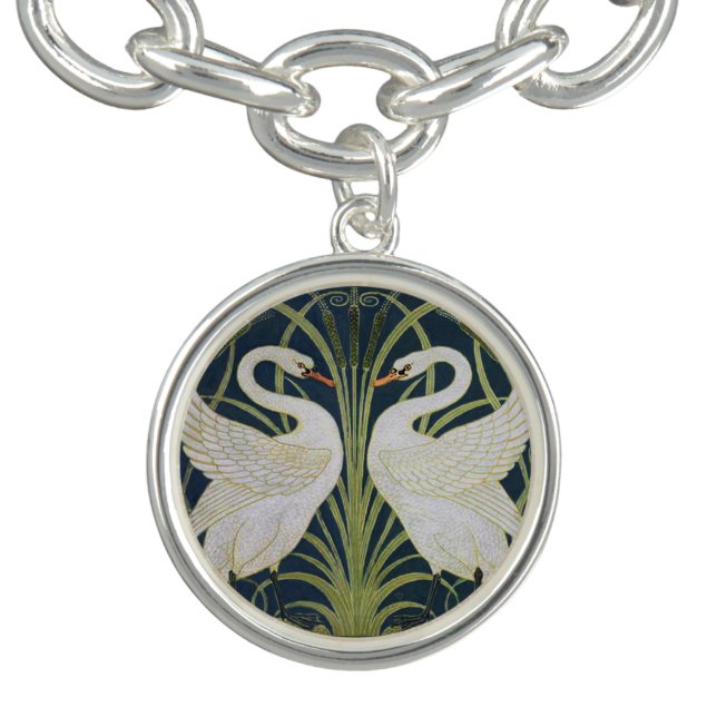 Swan Art Nouveau Two Swans  Charm Bracelet (Design)