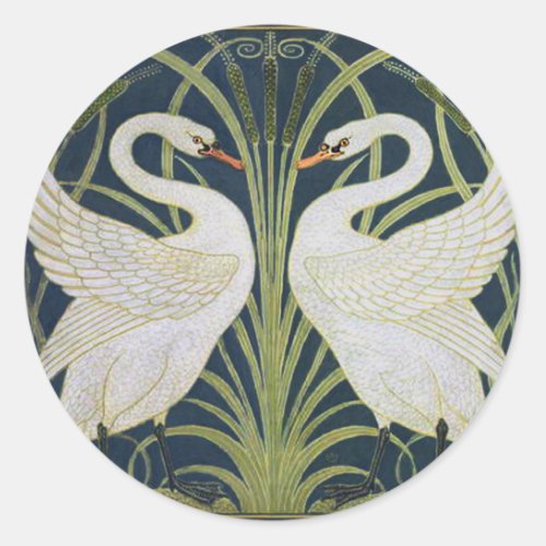 Swan Art Nouveau Two Swans  Classic Round Sticker