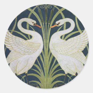 Swan Art Nouveau Two Swans Classic Round Sticker