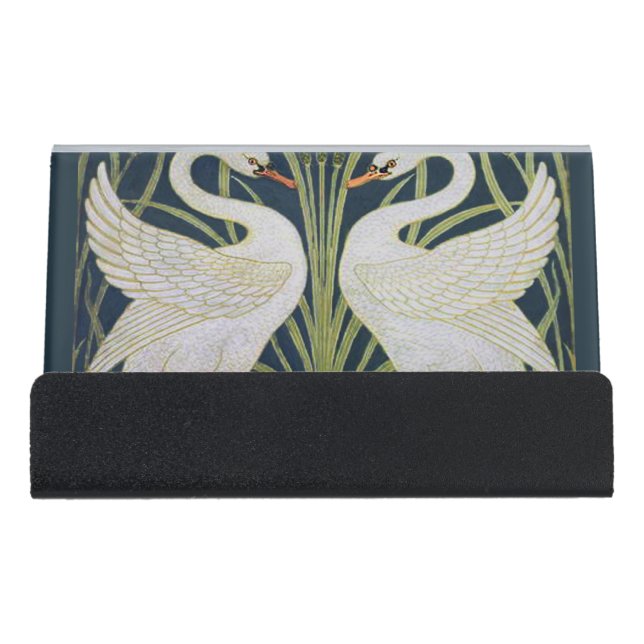 Swan Art Nouveau Two Swans  Desk Business Card Holder (Front)
