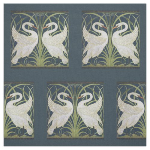 Swan Art Nouveau Two Swans  Fabric