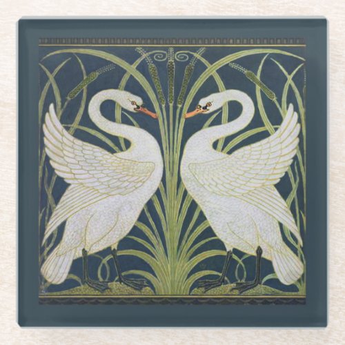 Swan Art Nouveau Two Swans  Glass Coaster