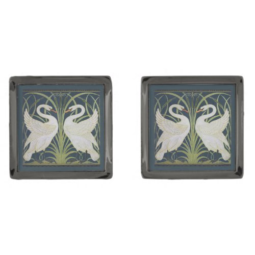 Swan Art Nouveau Two Swans  Gunmetal Finish Cufflinks