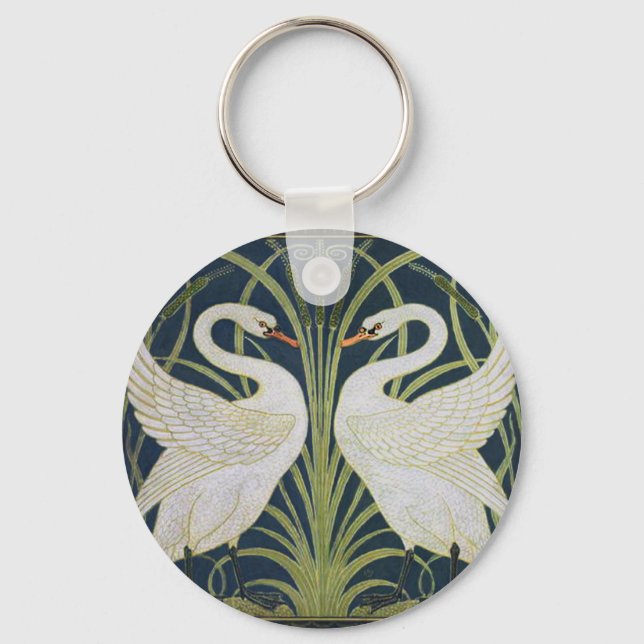 Swan Art Nouveau Two Swans  Keychain (Front)