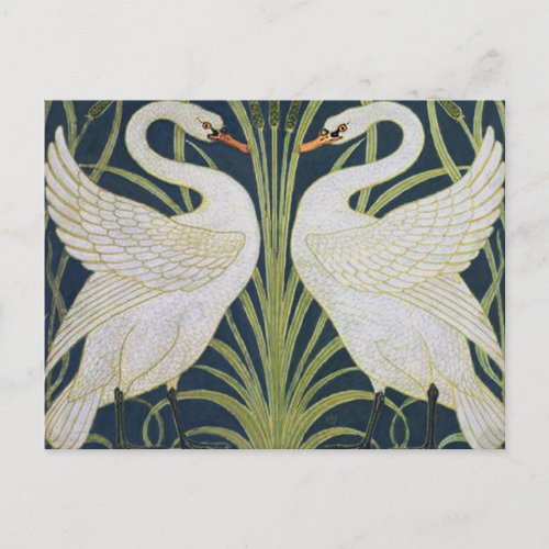 Swan Art Nouveau Two Swans  Postcard