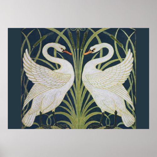 Swan Art Nouveau Two Swans  Poster
