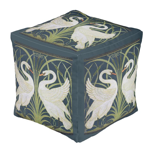 Swan Art Nouveau Two Swans  Pouf (Angled Front)