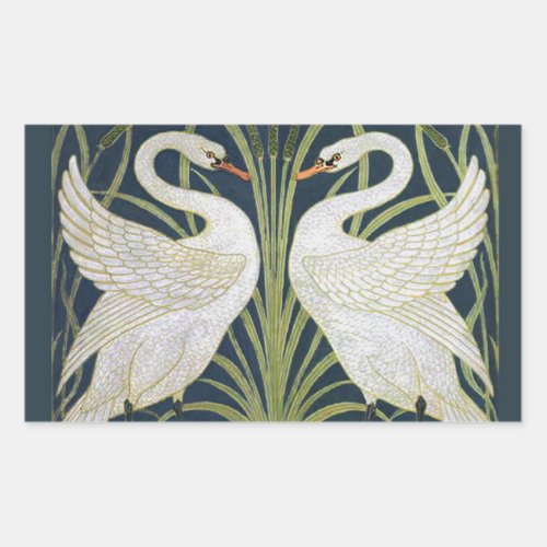 Swan Art Nouveau Two Swans  Rectangular Sticker