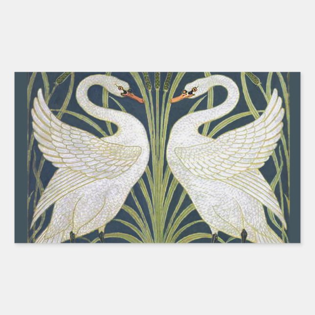 Swan Art Nouveau Two Swans  Rectangular Sticker (Front)