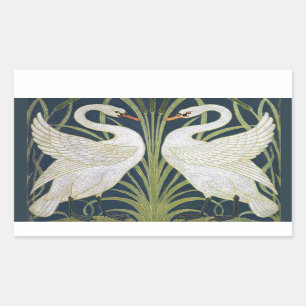 Swan Art Nouveau Two Swans Rectangular Sticker