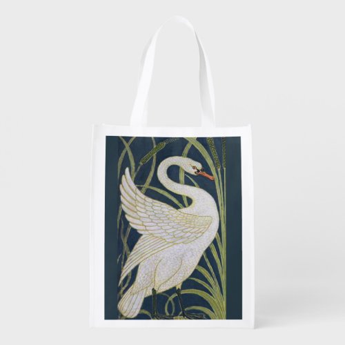 Swan Art Nouveau Two Swans  Reusable Grocery Bag