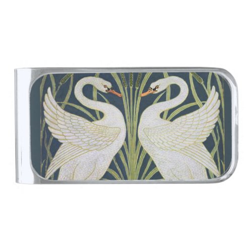 Swan Art Nouveau Two Swans  Silver Finish Money Clip