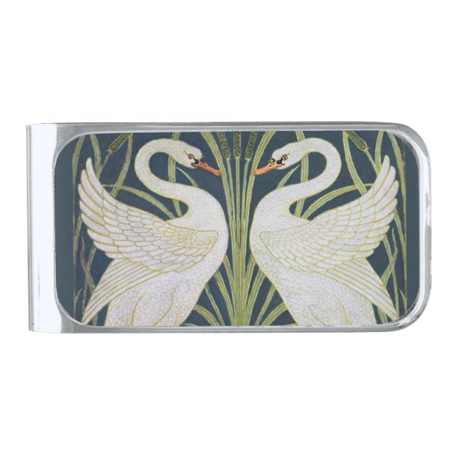 Swan Art Nouveau Two Swans  Silver Finish Money Clip (Front)