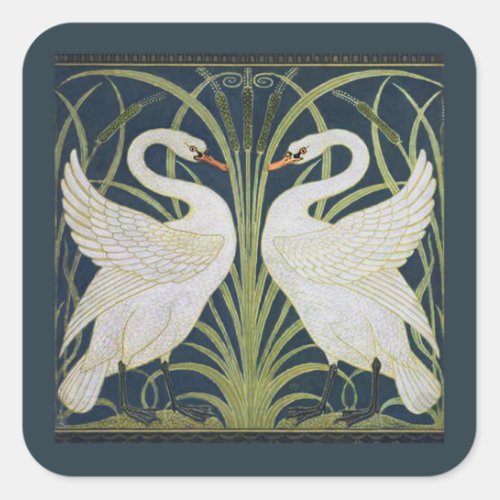 Swan Art Nouveau Two Swans  Square Sticker