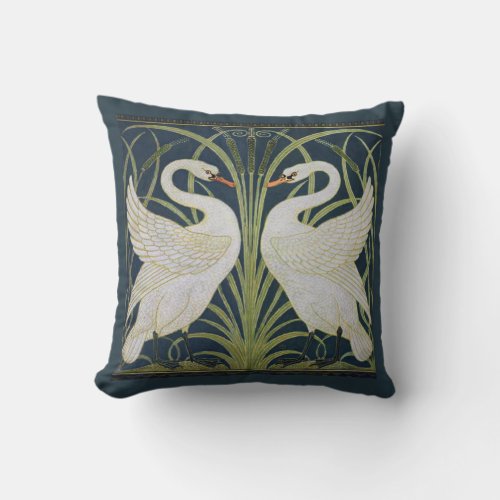 Swan Art Nouveau Two Swans  Throw Pillow