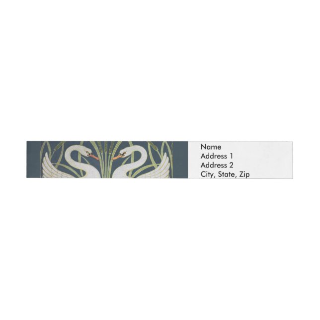 Swan Art Nouveau Two Swans  Wrap Around Address Label (Individual)
