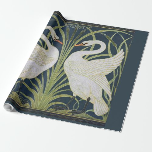 Swan Art Nouveau Two Swans  Wrapping Paper