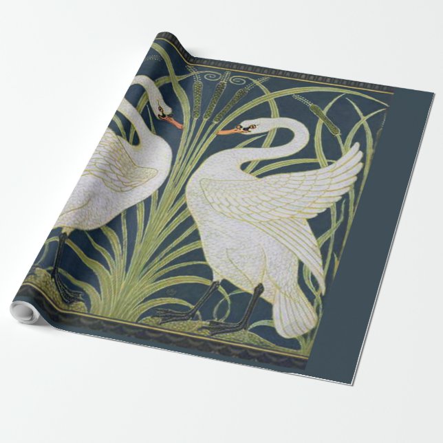 Swan Art Nouveau Two Swans  Wrapping Paper (Unrolled)