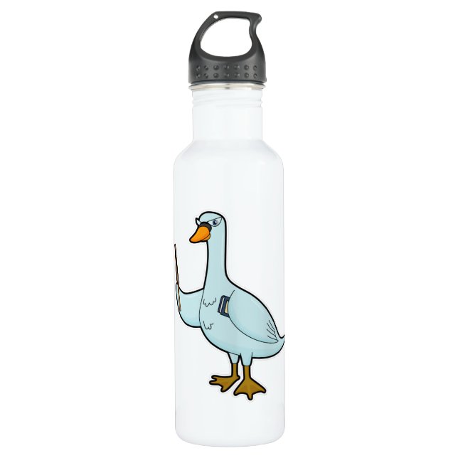 Swan as Teacher with Book & Pointer Stainless Steel Water Bottle (Front)