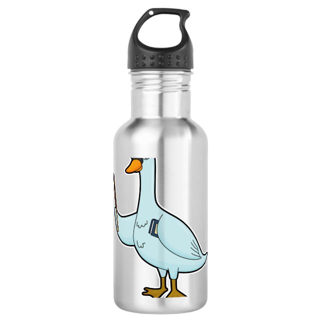 Swan as Teacher with Book & Pointer Stainless Steel Water Bottle (Front)