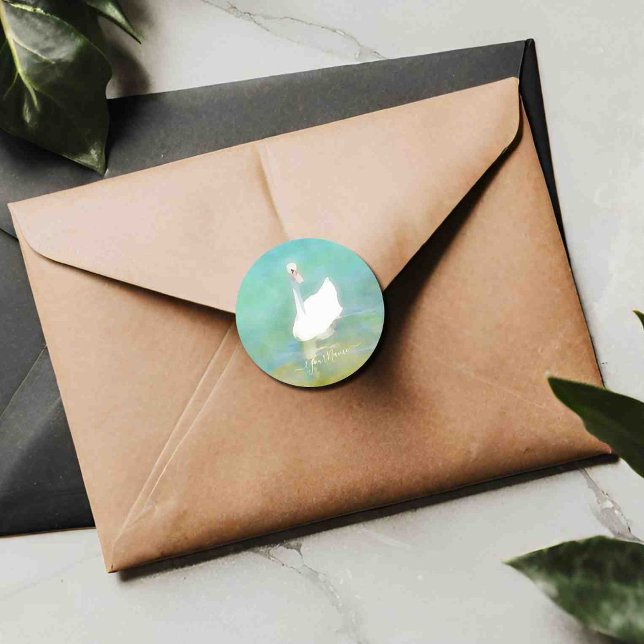 Swan at Lake Balaton - personalized Classic Round Sticker (Creator Uploaded)