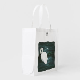 Swan at the Pond Grocery Bag